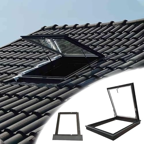 Trappe D'accès Au Toit, Fenêtre De À Ventilation Manuelle, Grand Puits Lumière Avec Double Vitrage Trempé Et Panneau Drainage, Couvercle Étanche La Pluie Pou(50cmx70cm/19.7x27.6in)