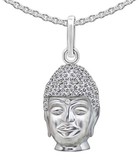 CLEVER SCHMUCK Set Silberner Anhänger Buddha Kopf 15 x 10 mm plastische Form glänzend mit Kette Erbs 45 cm Sterling Silber 925