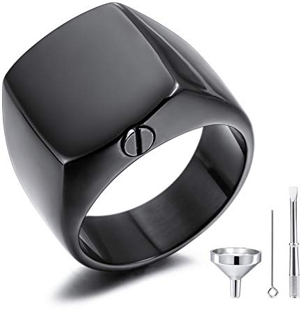MeMeDIY Personalisierte Urne Ring Siegelring für Frauen Männer Gravur Bild/Text Angepasst Foto Gedenktaschenhalter aus Edelstahl Souvenir mit Trichterbausatz Ringgrößeneinsteller