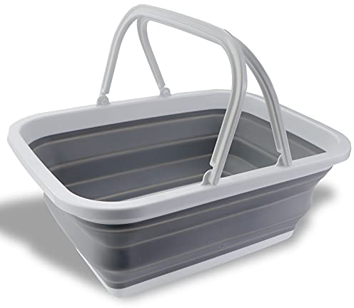 Collapsible Washing Up Bowl, 12L Folding Washing Up Basket with Handles Portable Wash Basin for Outdoor Camping Travel Kitchen and Caravan Space Saving Storage Container