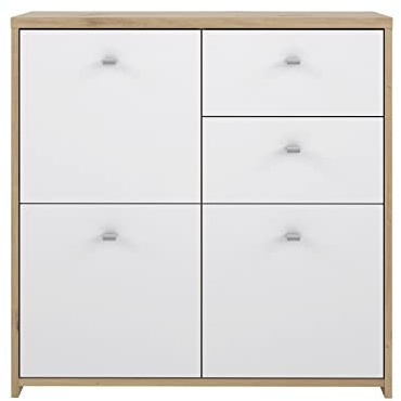 FORTE BEST CHEST Kommode mit 3 Türen und 2 Schubladen, Holzwerkstoff, Artisan Eiche / Weiß, 77.1 x 77.3 x 29.6 cm