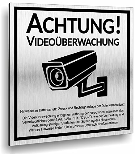Achtung Videoüberwachung Schild DSGVO UV Druck 12 x 12cm - 3mm Aluverbund - Made in Germany - Art.Nr. 2141
