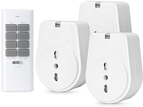 TOUCHXEL Presa Telecomandata con Telecomando 3680W, Wireless Interruttore Spine con 12 Canali Remotio, PreProgrammato Presa Radiocomandata Fino a 30m di Raggio Operativo, 3 Prese e 1 Telecomando