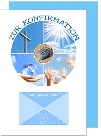 Edition Seidel Premium Glückwunschkarte Geldscheinkarte zur Konfirmation mit Umschlag. Konfirmationskarte Karte Grusskarte Geldgeschenk Himmel Hände Kreuz Junge Mädchen (GS-KF118 SW022)