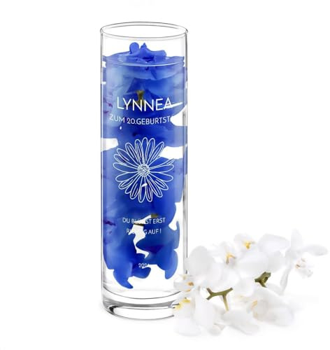 Maverton Glasvase mit Gravur Ø 8 cm - Tischvase hoch - Blumenvase für Frauen - zylindrisch rund - Deko Wohnzimmer - personalisierte Deko Vase - zum Geburtstag zum Muttertag - Gerbera