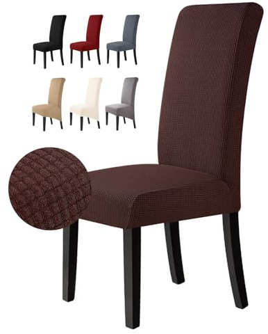 BalladHome Stuhlhussen 6 Stück Stuhlbezüge Stretch Stuhlbezug Elastische Spandex Stuhlhussen Universal Abnehmbare Waschbar für Hotel Party Bankett (Braun, 6 Stück)-M