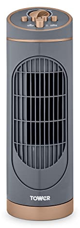 Tower T629000G Cavaletto Tower Fan with 2-Hour Timer, 3 Speeds, Automatic Oscillation, 14”, 30W, Grey & Rose Gold