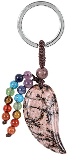 Nupuyai Engelsflügel Edelstein Schlüsselanhänger Schutzengel Stein Talisman | Flügel Schlüsselanhänger mit 7 Chakra Heilsteinen, Glücksbringer & Glücksengel, Kristall Anhänger für Tasche Auto