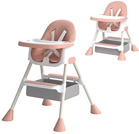 UBRAVOO Babyhochstuhl 6 Monate Plus, 2-in-1-Hochstuhl für Babys und Kleinkinder mit Fußstütze, abnehmbares Doppeltablett, leicht zu reinigender Hochstuhl, HA-019 (Rosa)