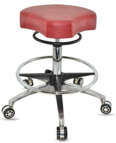 VAKON SALON - Design ergonomischer Rollhocker auf Rollen Rot - Höhenverstellbarer von 55 bis 75 cm mit Fußring - Drehhocker Arbeitshocker Praxishocker