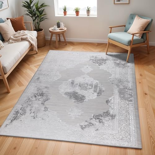 Livabliss Tangier Vintage groß - Orientalischer Wohnzimmer 160x213 cm, Esszimmer, Schlafzimmer - Boho Kurzflor e für einfache Pflege - Elfenbein