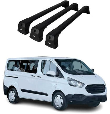 OMAC Dachträger Querträger kompatibel mit Ford Transit Custom/Tourneo Custom I 2012-2023 – 3 Stangen – Abschließbar – Aluminium Schwarz