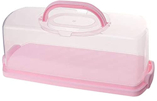 EdirFtra Scatola di Trasporto per Torte, Scatola Rettangolare per Torte, Vassoio per Torte in plastica con Coperchio e Manico, Sandwich di Pasta per Torta di Carta, Vassoio per Torta Rosa da Dessert
