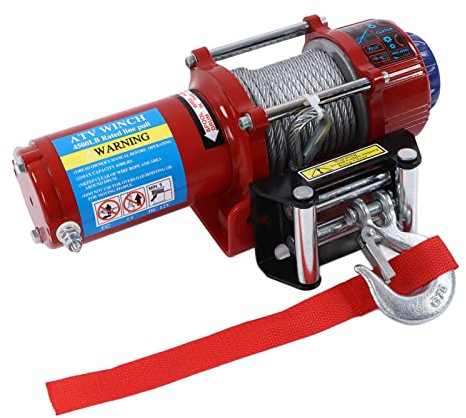 Septpenta 4500Lb/2041Kg Verricello a Fune Sintetica Impermeabile capacità di Carico Kit Verricello Elettrico, con Un Ingranaggio Planetario Differenziale per Auto, Camion, Rimorchi Utilitari（Rosso）