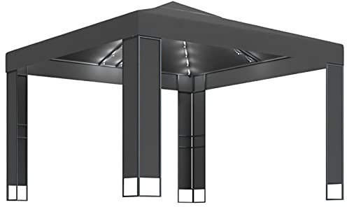 Homgoday Pavillon mit Doppeldach & LED-Lichterkette 3x3m Anthrazit, Outdoor Garten Unterstand für Terrassen, Hinterhof und Rasen Partyzelt Festzelt Baldachin Eventzelt