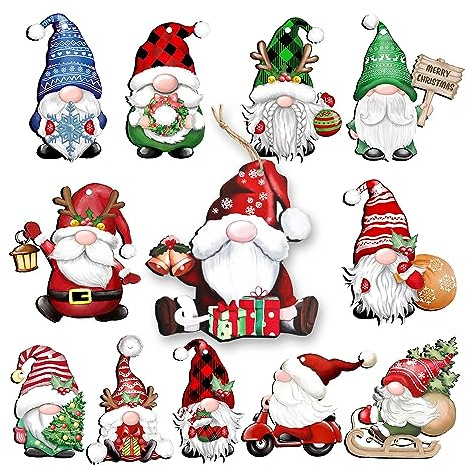 Regendeko 24 Stück Weihnachtsbaumschmuck Weihnachten Anhänger Holz Weihnachtsmann Weihnachten deko (Wichtel)