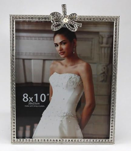 Bador Decoration Bilderrahmen Fotorahmen Porträtrahmen aus Metall mit eine weiße Perle & viele Strass Steine – Swarovski Optik 14x19cm (13x18)