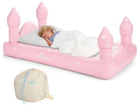 FUNBOY Aufblasbares Reise-Luftbett und Matratze für Kinder, Pink Castle | Tragbares Reise-Campingbett, Aufbewahrungstasche im Lieferumfang enthalten