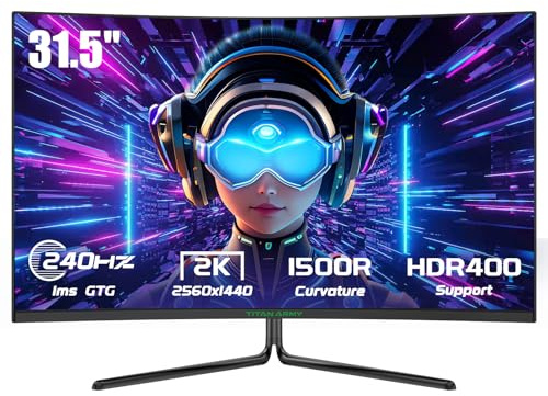 TITAN ARMY Moniteur de Jeu incurvé 32 240 Hz, 1ms GTG 2560 x 1440 2K, synchronisation adaptative