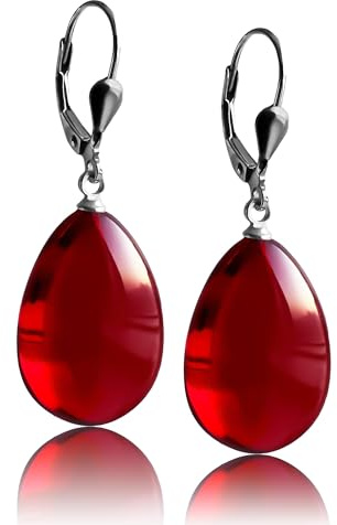 Amberistan Orecchini pendenti da donna in ambra rossa, blu e verde, fatti a mano, 3,8 x 1,5 cm, gioielli di lusso in argento Sterling 18 K, regalo per mamma, regalo per adulti, 1.5inch, Ambra Argento