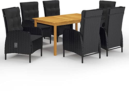 Homgoday Set da pranzo da giardino in 7 pezzi, nero, sedia seduta poltrona, tavolo da cucina esterno, terrazza patio balcone mobili