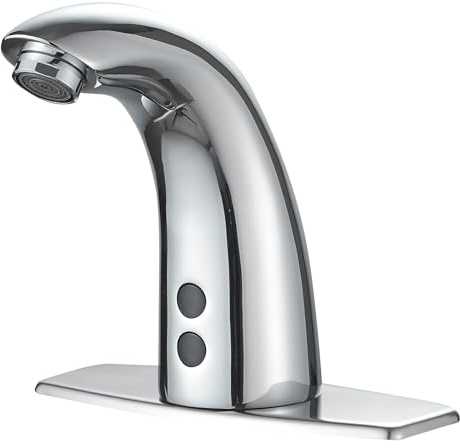 Bathfinesse Touchless Bathroom Faucet Automatic Sensor Faucet Commercial, Hands-Free, Temperature Mixing Valve, Battery or Plug-in Powered, Faucet with Deck Plate, Chrome