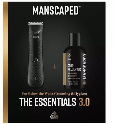 Manscaped The Essentials 3.0, Electric Groin Hair Trimmer, Replaceable Ceramic Blade Heads, Waterproof Wet/Dry Clippers. The Crop Preserver,Moisturizer Featuring Soothing Aloe Vera, 4oz,Black