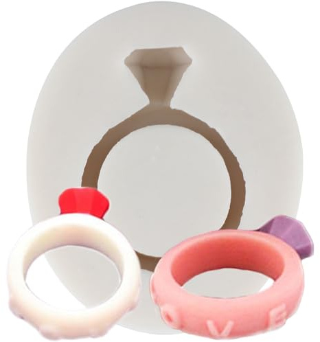 MINFEIDMS Moldes de silicona para fondant con anillo de diamante para decoración de tartas de boda, azúcar, manualidades, cupcakes, caramelos, chocolate, arcilla polimérica, pasta de goma