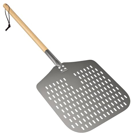 G.a HOMEFAVOR Pelle à Pizza Perforée 12 Pouces, Pelle a Pizza Pizza Paddle en Aluminium Anodisé Dur avec Manche en Bois, Parfaite pour la Cuisson des Pizzas et du Pain à la Maison