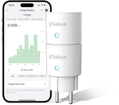 Sailsco Matter Smart Steckdosen mit Stromverbrauch,Smart Home WiFi Steckdose,Funktioniert Apple HomeKit,Alexa und Google,Sprachsteuerung,Fernzugriff,Kein Hub notwendig,Mini 2Pack