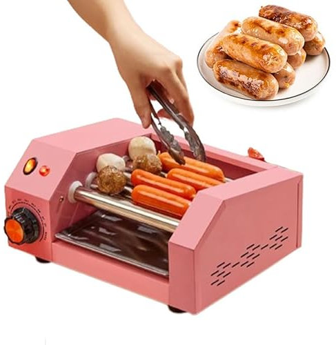 JODAIS Macchina per Hot Dog, scalda Hot Dog da appoggio in Acciaio Inossidabile da 300 W con Controllo della Temperatura, Perfetto per Hot Dog, involtini di Uova, Salsicce Pink
