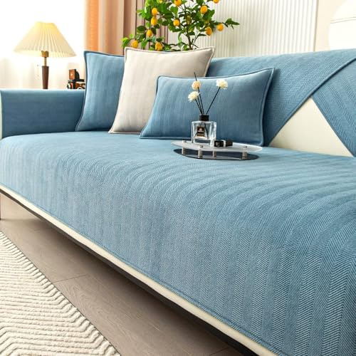 Gluhbirnen Sofa Überwurfdecke, Sofa Überzug, Sofadecken für Sitzfläche rutschfest, Überwurfdecken für Sofa, Fischgrätenstruktur, Hund Katze Sofa Überwurf Sofaschutz, Blau, 70 * 70CM