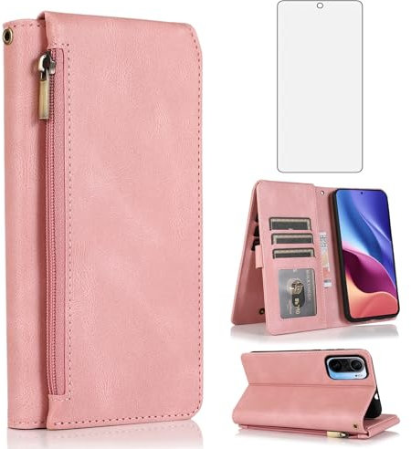 Asuwish Funda para Xiaomi Poco F3/Mi 11i 5G Funda y Protector de Pantalla Tarjetero Plegable Cuero Monedero Soporte Mi11i/11X Pro/Redmi K40 Plus Teléfono Móvil Wallet Fundas Protectora Phone Case Oro