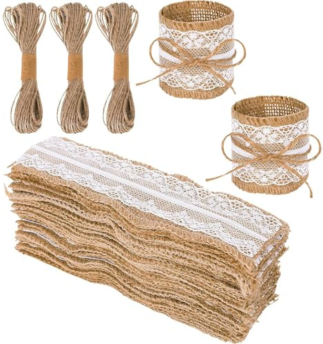 SYZOW Jute Serviettenringe - 100 Stück Napkin Rings für Weihnachten, Hochzeit und Geburtstag (Typ 4)