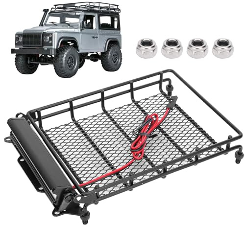equlup RC Luggage Carrier, Metal RC Car Roof Rack Luggage Carrier with LED RC Accessory for MN D90 99S RC Car Model