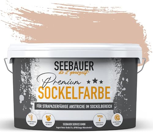 SEEBAUER diy Sockelfarbe Rot 5L für Außen (No. 302 Apricot Dream) Rissfüllende Spezialfarbe für Fassade, Sockel und Dach - Geeignet für Putz, Mauerwerk und Beton
