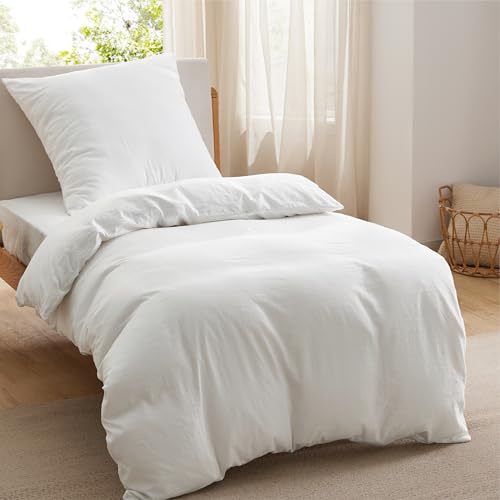 BEDSURE Bettwäsche 135x200 2teilig Weiß - Weiche ÖKO-TEX Polyester Mikrofaser Bettwäsche-Set, 1 Bettbezug 135x200 cm mit Reißverschluss und 1 Kissenbezug 50x75 cm