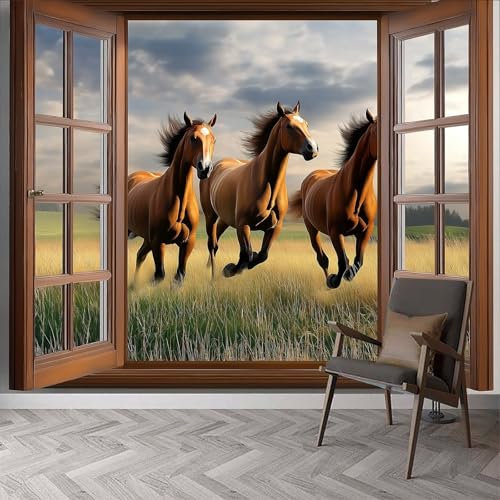 Fototapete Tier Pferd Wiese Tapeten Wandtapete, Pferd Moderne Wanddeko Design Wand Dekoration Wohnzimmer Schlafzimmer Büro Flur 250 x 175 cm (B x H) Wandtapete Poster-Tapete