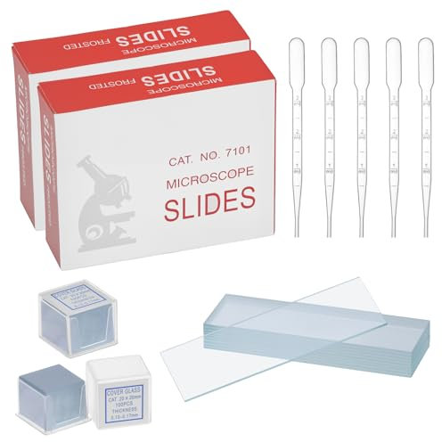 QWORK® 50 Stück Vorgereinigte Mikroskop Objektträger und 100 Stück Deckgläser mit 5 Kunststoff-Tropfern