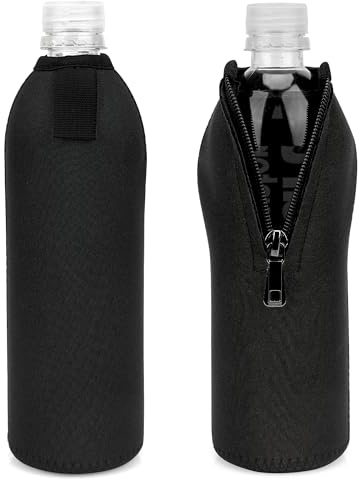 Linkidea Housse jetable pour Bouteille d'eau Compatible avec Smartwater 500 ml/600 ML, Evian 500 ML, Crystal Geyser, Housse Isotherme en néoprène avec Fermeture éclair verrouillable (2, Noir)