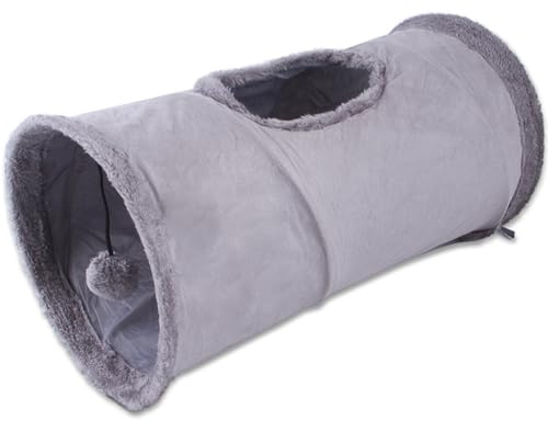 Straße großer Katzentunnel | Katzentunnel Flauschiger Katzentunnel Bett faltbar graues Katzen -Katze Versteck mit hängenden Kugel, knackigem Papier und mittlerer Loch Interaktives unterhaltsame Katze