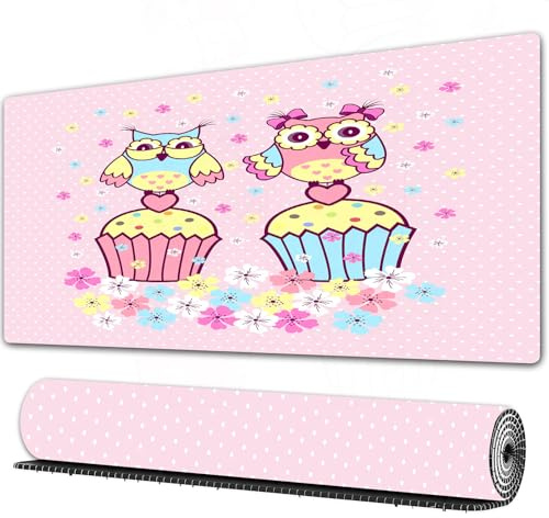 FEHWI 90×40 cm Verlängertes großes Mauspad Schreibtischauflage,Zwei Paare auf Einer Torte auf rosa Hintergrund,genähte Kanten Gaming mauspads,rutschfeste Gummibasis