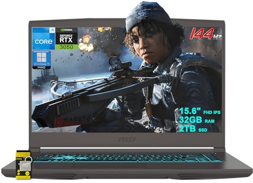 MSI Thin 15 Gaming Laptop 15.6 FHD IPS 144Hz Intel 8-core i5-13420H (Beats i7-11800H) 32GB RAM 2TB SSD GeForce RTX 3050 Backlit USB-C Win11Pro w/ICP Hub