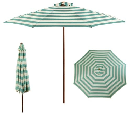 YJYJY 9 Fuß Gartensonnenschirm aus Holz, Terrassenschirm mit Flaschenzug und 8 Streben, Sonnenschutzschirm für den Außenbereich für Balkon, Terrasse, Hof, Markt, Strand, Pool