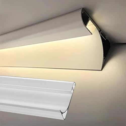 HGOuhK Aluminium LED Dachrinnen für Decken, Wände und Böden, LED indirekte Lichtleisten für Innendekoration Aluminiumschienen für LED-Streifen(Bianco,3m/9,8ft)