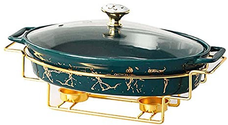 Sopera oval de cerámica con agarrador de olla diseño de calefacción lenta multifunción vajilla doméstica verde