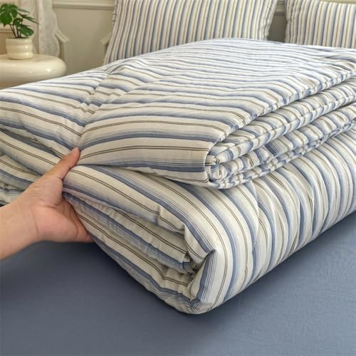 DOTBUY-SHOP Colcha Boutí Patrón Cuadros/Rayas, 2025 Verano Cubrecama Suave Ligero y Transpirable, Cubre Cama Multiusos para Primavera y Verano, Colchas para Cama 90/120/150 (Azul Blanco,150x200)