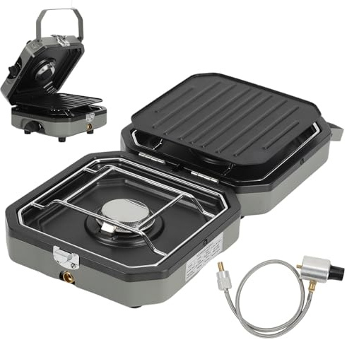 Hebitod Gasspis 2 x, campingkök med grillplatta, vikbar camping gasgrill, gasspis campingspis för camping matlagning utomhus, backpacking och picknick