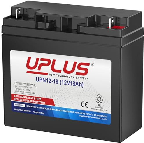 UPLUS UPN12-18 12V 18Ah Rechargeable AGM Battery, Maintenance-Free | 181.5L×76.5W×167.5H(mm), F3 Terminal, for mobility scooter, golf trolley, UPS, Solar Systems, ride-on mower, home alarm
