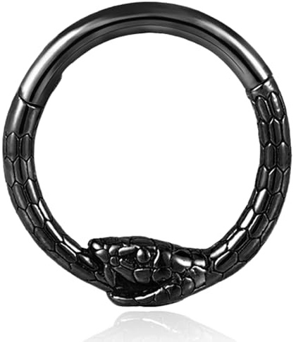 Vankula Septum Piercing Ring Hinged Segment Clicker Chirurgenstahl 8mm 10mm 16g Schlange Helix Daith Tragus Conch Piercing Schmuck für Frauen und Männer Schwarz Gold Silber